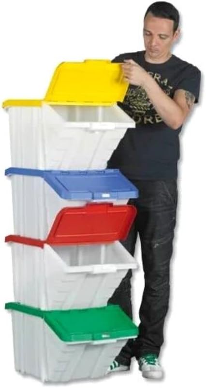 Container Bin 50L 30kg Load W390xD630xH340mm White and Yellow Lid Ref 052106/4 [Pack of 4]