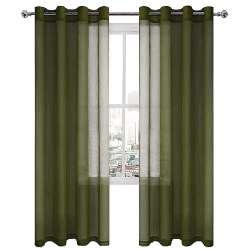 DWCN Olive Green Sheer Curtains for Living Room Bedroom Faux