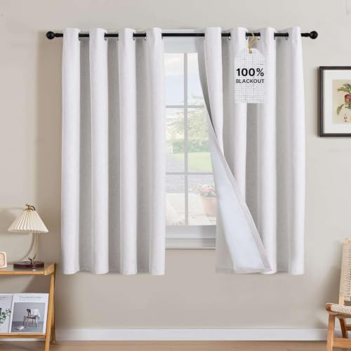 Image of H.VERSAILTEX Linen Curtains 100% Blackout Curtains for Bedroom 63 inch Long Full Light Blocking Nature Linen Blended Window Curtains for Living Room Nickel Grommet (2 Panels, Heathered White)