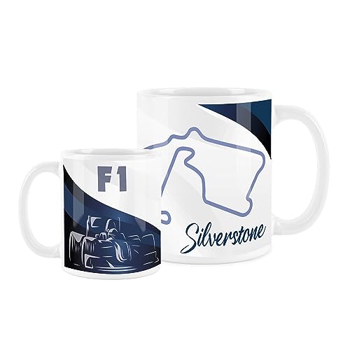 Purely Home Car Racing Circuits Mug - Silverstone - Coffee Tea Present Motorsport Gifts for Car Lovers, White,blue