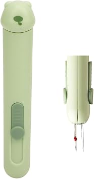3-in-1 Needle Threader Seam Ripper Needle Storage with Bear Cap, Quick Needle Threading Tool for Handmade Sewing Kit Green