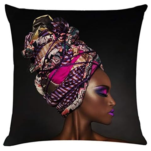 WENHAO Soft Decorative Square Throw Pillow Case,Home Decor Cushion Cover Beautiful African Woman Pillowcase Throw Pillow Covers,Photo Gift for Women Men Boys Girls for Livingroom Sofa Bedroom Cover