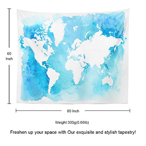 Summor Blue Tapestry, Tapestry World Tapestry White Tapestry Vintage White Map World Watercolor Hanging Tapestries Wall Hanging Decor For Bedroom Living Room Dorm 60 X 80 Inch #TOP3