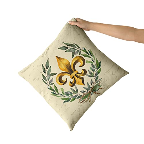 Giwawa Fleur De Lis Throw Pillow Covers Green Spring Leaves Wreath Pillow Case 18X18 Inch Vintage Style Square Cushion Cover Decorative French Country Pillow Cases For Couch Sofa Bedroom Set Of 2 #TOP6