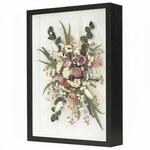 Marco De Imagen 3d Relleno, 21x29,7 Cm, Profundidad Del Marco De Objeto 3d 3 Cm,Imagen Relleno Profundo Caja Sombreada Con Placa De Acrílico Transparente, Medalla De Foto Regalo Flores Secas Negro