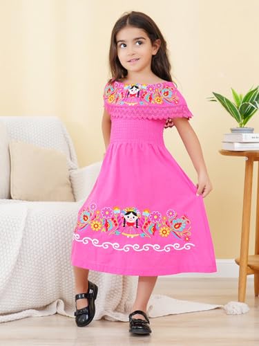 Image of Mexican Dress for Girls Traditional Vestidos Mexicanos Cinco de Mayo Embroidered Dresser Toddler Kids