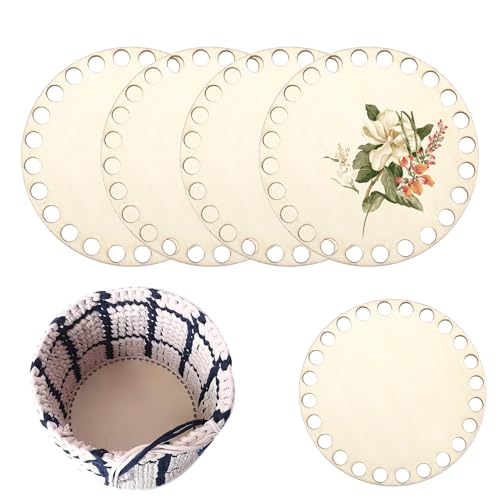 Dumhuts 5 Stück Korbboden Aus Holz, 10cm Durchmesser Korbboden Zum Häkeln, Natürliches Lindenholz, Vielseitig Einsetzbar für DIY Projekte, Taschen und Aufbewahrung