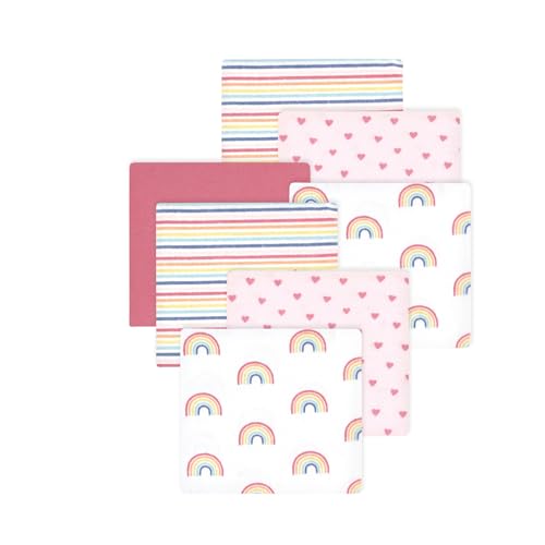 Image of Little Treasure Hudson Baby Cotton Poly Flannel Receiving Blankets Multipack, Pink Creative Rainbow, 30x30 inches