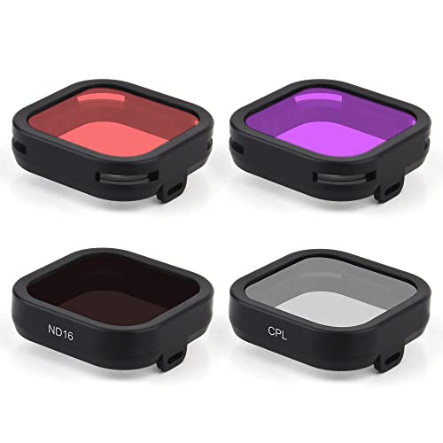 GEPULY 4-Pack Camera Lens Filter Kit for GoPro Hero 12/11/10/9 Black: CPL, ND16, Red, Magenta Filters, Plastic Material