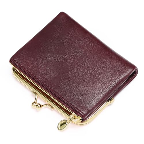 Wallet Women Small RFID Blocking Bifold Leather Wallets for Women Vintage Coin Purse With Zipper and Kiss Lock