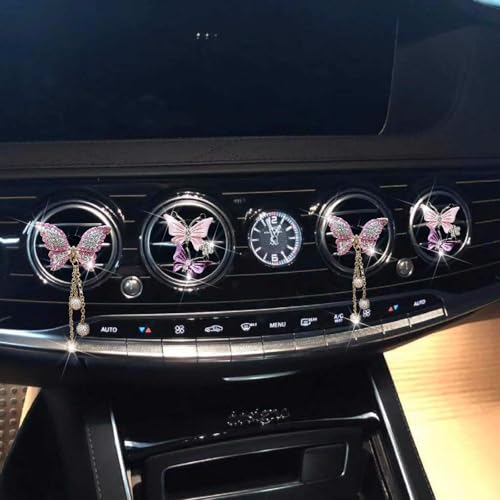 Image of 4 Pcs Pink Bling Butterfly Car Air Fresheners Vent Clips Diffuser Vent Clip Rhinestone Diamond Decoration Car Interior Decor Cute Accessories for Women, Automotive Air Fresheners（2 styles）