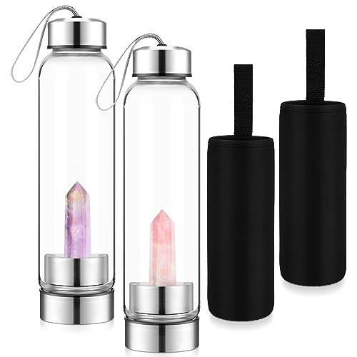 meekoo 2 Pieces Crystal Glass Water Bottle with...