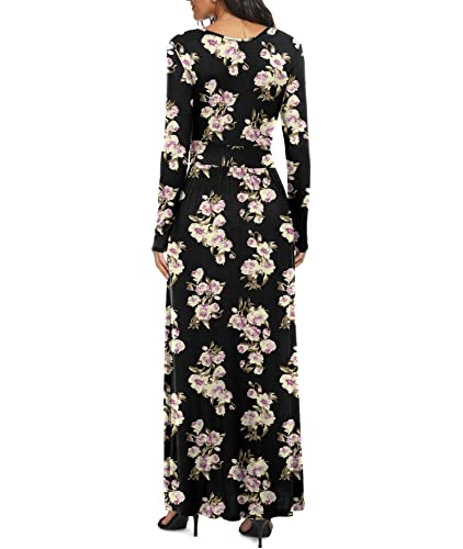 Image of LILBETTER Women Long Sleeve Deep V Neck Loose Plain Long Maxi Casual Dress