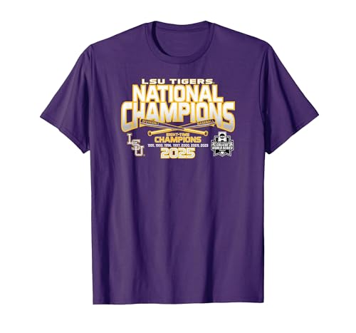 LSU Tigers Baseball National Champs 2025 MCWS Homerun T-Shirt, Men, Purple, X-Large