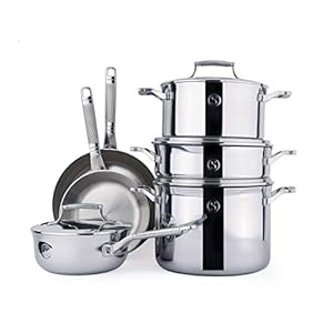 10-piece Tri-ply Stainless Steel Cookware Set, 6 Essential Pots and Pans, 4 Interchangeable Lids, Induction-ready, Dishwasher Safe, Voyage Series