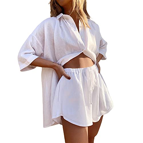 XIXIMAON Donna Completo Estivo in Lino 2 Pezzi