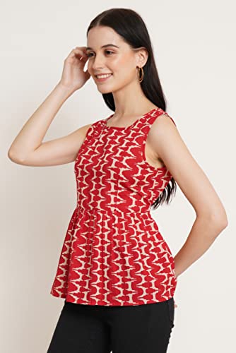 Image of COTLAND Fashions Jaipuri Cotton Sleeveless Printed Peplum Top for Women
