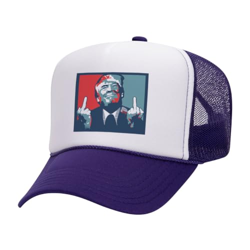 Image of TeesAndTankYou Trump Middle Fingers Foam Trucker Cap Adjustable Mesh Back Hat