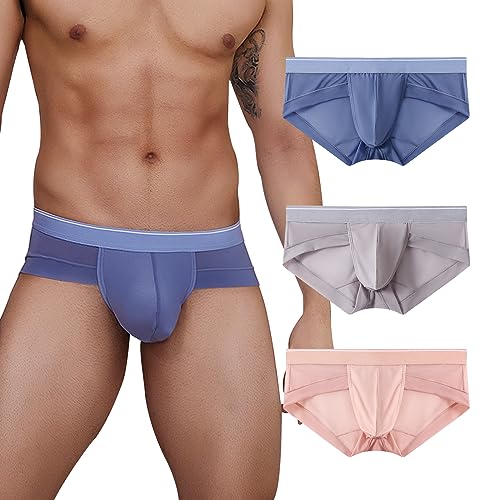 PHOLEEY Herren Unterhosen Slip aus Eisseide Unterwäsche Männer Atmungsaktiv Weich Herren-Slips No Fly Pouch Briefs 3er Pack,M
