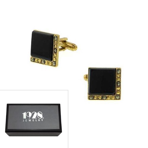 Manoplas cuadradas estilo Art Deco con ónix negro para hombre miniatura 3