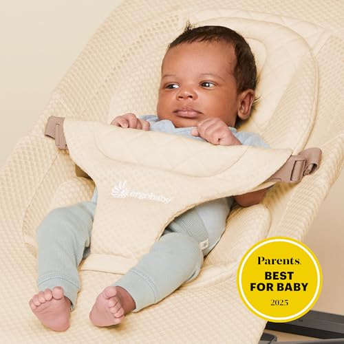 Image of Ergobaby Evolve 3-in-1 Bouncer Seat for Babies and Toddlers 5.5-25 lbs | Multi Position Baby Rocker Seat with Adjustable Heights, Secure Harness, Newborn Insert, Mesh Cream