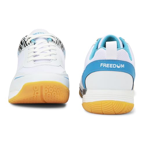 Image of Liberty Freedom Pluto-1 Sports Lacing Non-Marking Badminton & Paddle /Pickle Ball Shoes for Men - Black & Sky Blue - Lightweight & Comfortable | Suitable for Table Tennis, Squash and All Indoor Court