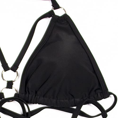 Ejsoyo Womens Sexy Thong Bikini Swimsuits String Push Up Padded Bathing Suit 2 Piece Cheeky Swimwear With Metal Ring (Large, Black) #TOP3
