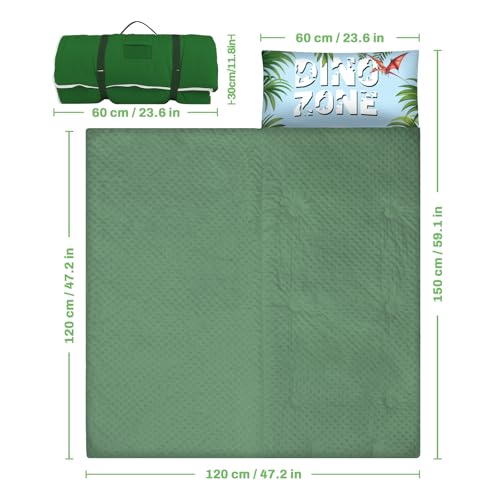 Schlafsack Kinder mit Kissen Abnehmbar,Warm Kinderschlafsack Doppelter Reißverschluss für Mädchen Jungen, Faltbare Deckenschlafsack für Indoor Outdoor Camping,150×60cm, Dinosaurier