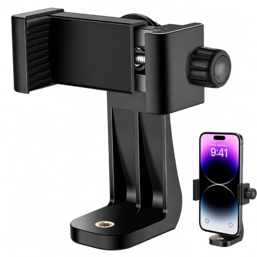Acuvar Phone Mount for Tripod, Universal Smartphone Holder Adapter with 1/4" Screw, Adjustable Clip for iPhone & Android, Vertical & Horizontal Tripod Phone Holder