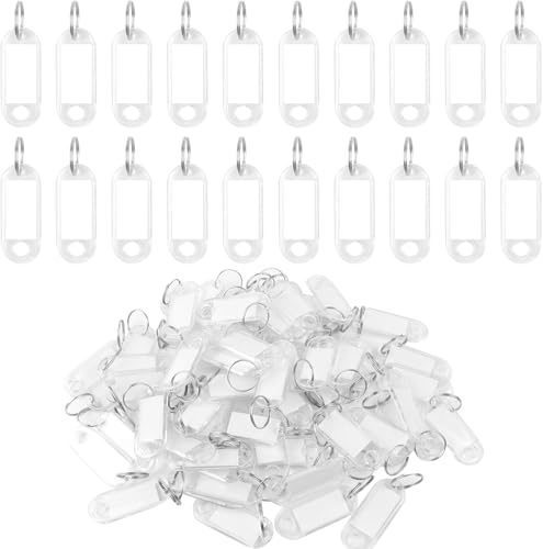100pcs Clef Porte Étiquettes, Étiquettes Clé à Bagages en Plastique Étiquette Porte Nom avec Fenêtre Porte Étiquettes avec Anneau pour Bureau Hôtel Ecole Voyage (Blanc)