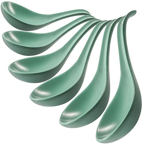 Teal Ceramic Soup Spoons Set of 6, 6.75 inch Ramen & Pho Spoons for Noodles, Stews, Wonton & Dumpling, Dishwasher Safe 6.75 inch - Teal