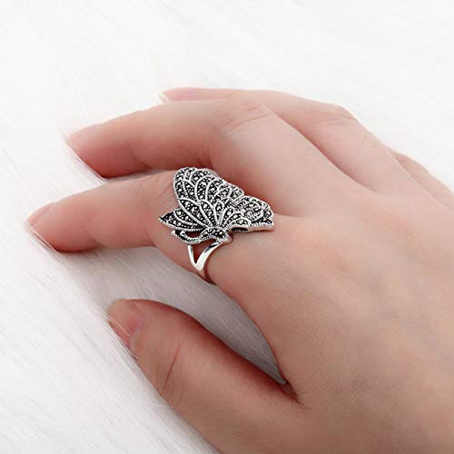 Bague Papillon en Argent 925 et Marcassite Ciselée Main Taille 6-9