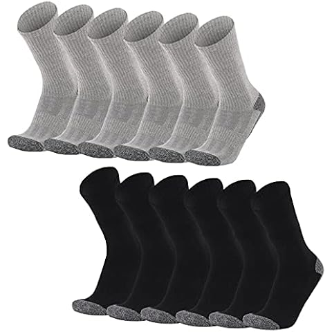 BUDERMMY Men's Socks 3/6 Pairs Wicking Breathable Cushion Comfortable Casual Cotton Crew Socks Outdoor Multipack Performance Walking Sport Socks for Men and Women (Black * 3 + Gray * 3, 9-12) Cover