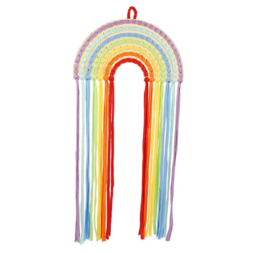 BESPORTBLE Organizador Colgante para Lazos y Pinzas De Cabello Arcoíris para Niñas, Tejido Borlas Decorativo, para Colgar En Pared, Almacenamiento Accesorios Pelo Infantil, Soporte Pared Multicolor