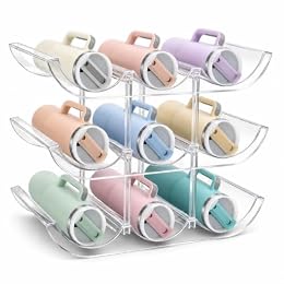 Qinpufu Stanley Cup Organizer, 3-Tier Detachable Tumbler Rack Holder for 9 Stanley 40 oz Cups, Clear Plastic Water Bottle Storage for Cabinet, Kitchen, Pantry