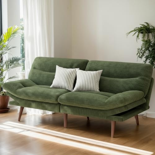 Image of Amada 75 inch 3-in-1 Convertible Futon Sofa Bed, Green