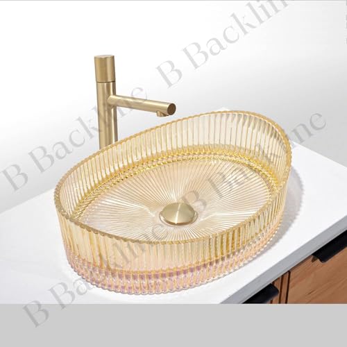 Image of B Backline Luxury Glass Basin | Table Top Wash Basin | Counter Top Glass Bowl Basin For Bathroom & Livingrooms 50 X 37 X 14 (Gold) (5 Years Color Warranty)