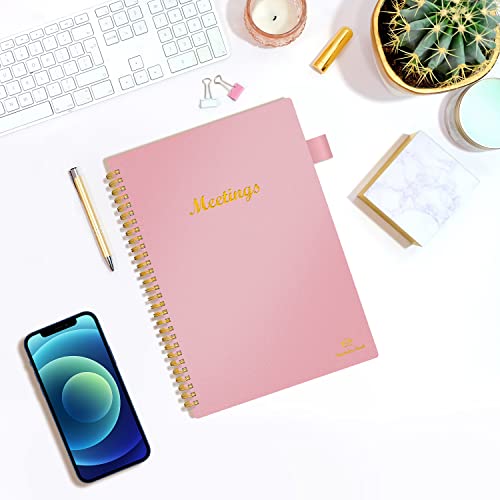 Regolden-Book Meeting Notebook For Work With Action Items, Project Planner Notebook For Note Taking, Office/Business Meeting Notes Agenda Organizer For Men & Women, 160 Pages (7”X10”), Pink #TOP6