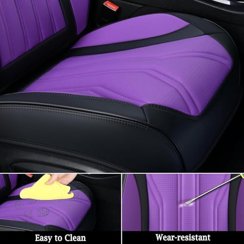 Image of FLORICH Leather Seat Covers for Car Waterproof Front Seat Covers 2 Pack Purple Car Seat Cover Universal Driver Seat Protector for Most Cars Trucks SUV