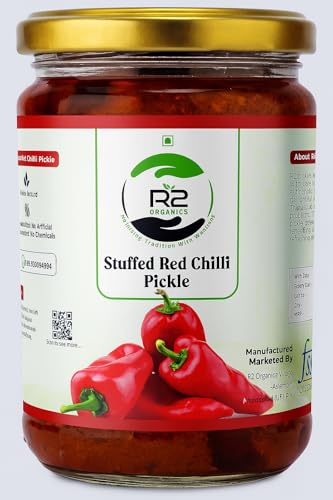 R2 Organics | Stuffed Red Chilli Pickle | Lal Mirch ka Bharwa Achar | Home Made | Cold Pressed Mustard Oil | No Preservatives | Traditional Recipe | 500g