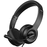 AOC USB Headset with Microphone, On-Ear Wired Headphones with Microphone, Noise-Cancelling, 40mm Audio Drivers, Headset for PC Computer Laptop Desktop Home Office Call Centers Teams Zoom (Dark Black)