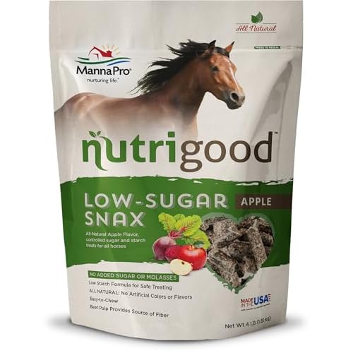 Manna Pro NutriGood Low-Sugar Apple Snax Horse Treats, All-Natural, No Added Sugar or Molasses, Low-Starch Formula, Ideal for Horses with Metabolic Needs, 4 lb Bag