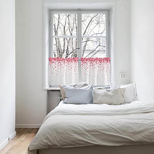 Tier Curtains 36 Inch Length - 2 Panels, Valentine Day Rod Pocket Curtain Panels, Red Love Heart Falling-Off Romantic Window Treatment For Bedroom/Kitchen/Bathroom Small Windows, 55W X 36L Inch #TOP3