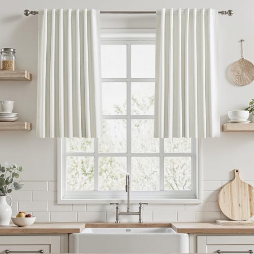UHITECH Short Blackout Curtains 35 Inch Long 2 Panels Set Natural Beige