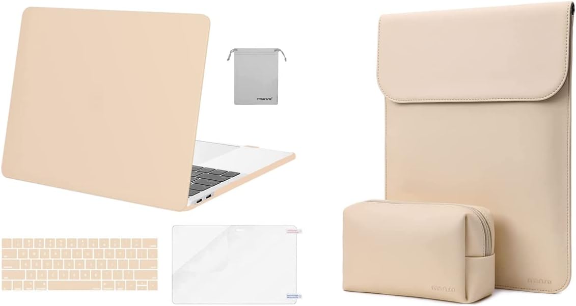 MOSISO Compatible with MacBook Pro 13 inch Case M2 2023, 2022, 2021-2016 M1, Faux Suede Leather Laptop Sleeve with Small Bag&Keyboard Cover&Screen Protector&Storage Bag, Apricot