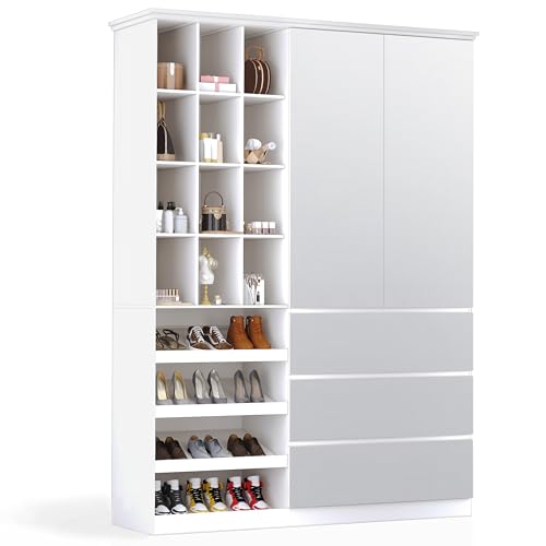 85'' Tall Mirrored Armoire, Wardrobe Closet with Shoe Racks, Storage
