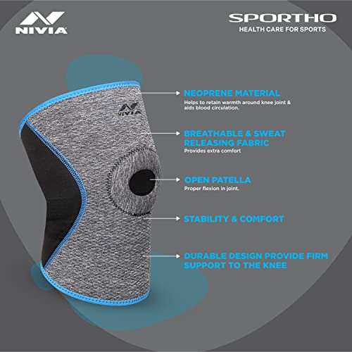 NIVIA Orthopedic Knee Support for Men & Women with Patella Hole Slip-in Premium Breathable Compression Knee Sleeve, Enhanced Performance in Sports, Workouts & Daily Activities(Grey, S), Single Piece