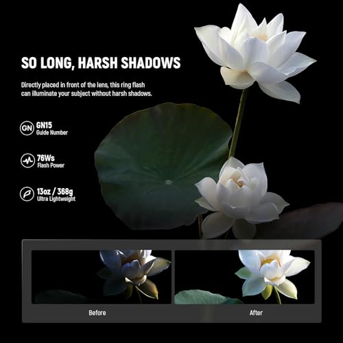 Image of NEEWER RF1-N Marco Ring Flash Light Compatible with Nikon Camera, 76Ws GN15 5600K TTL Lighting 1-1 /128 Output Front /Rear Curtain Sync Color Gels, Lens Adapter Rings for Macro Photography Studio Photo