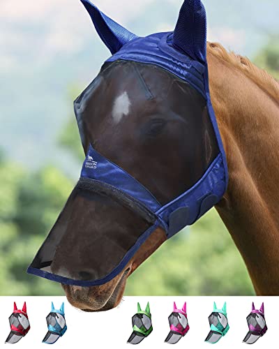 Harrison Howard CareMaster Pro Luminous Horse Fly Mask Large Eye Space Long Nose with Ears UV Protection for Horse Navy Full Size
