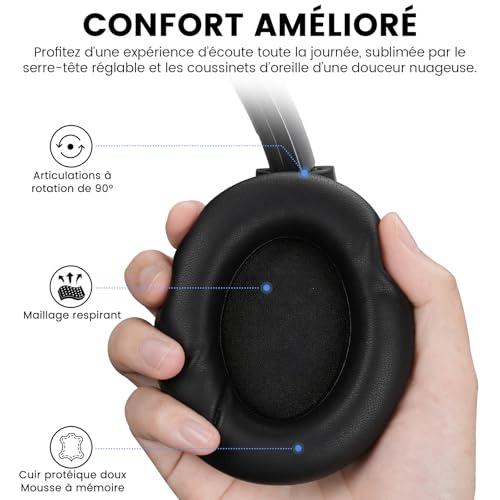 1Mii AI Y8+ Casque Bluetooth 6.0 sans Fil à Réduction de Bruit Active Hybride, Son LDAC Hi-Res Audio, 100H d'Autonomie, Confortable Over-Ear, Traduction IA Chat Vocal EQ Personnalisé Via App - Noir – Image 4